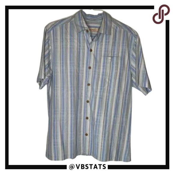 Tommy Bahama Blue-White-Gray Striped Short Sleeve Shirt in Size Medium - Picture 1 of 6